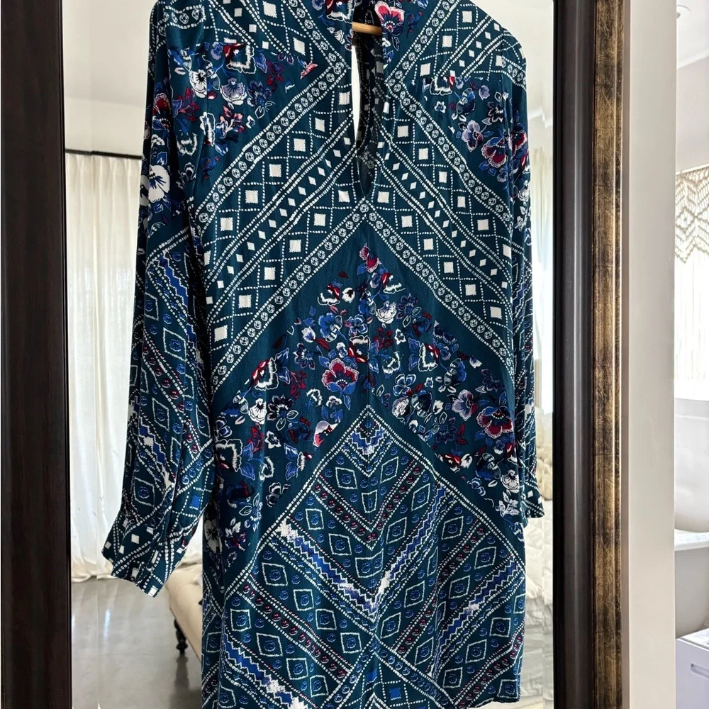 Express Blue A-Line Dress with Bishop Sleeves - Picture 4 of 5